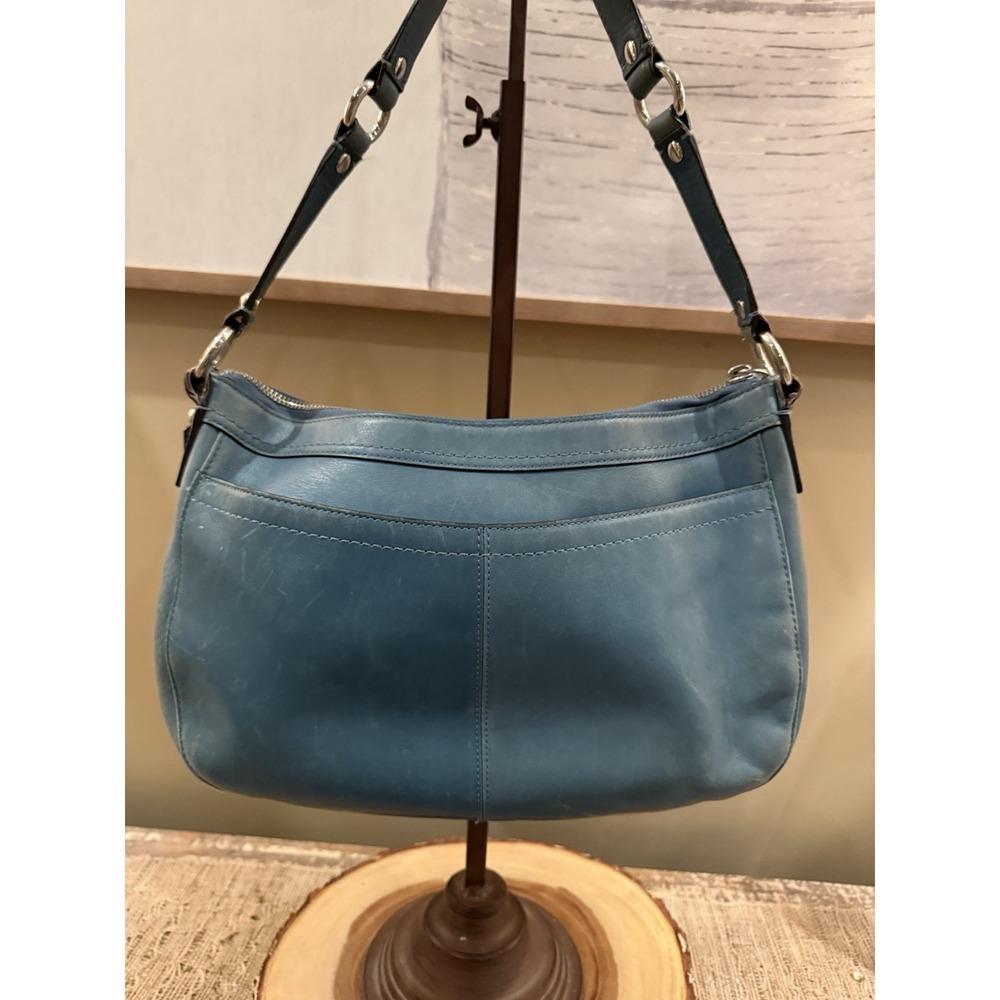 Vintage Y2K Coach Leather Chelsea flap pocket Shoulder Bag turquoise RARE F14014 - Picture 10 of 16